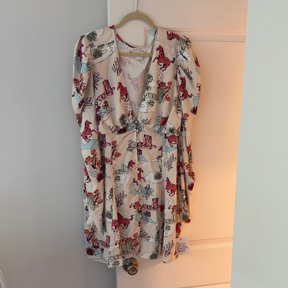Western/Cowgirl themed dress, long sleeve, puff shoulders NWT